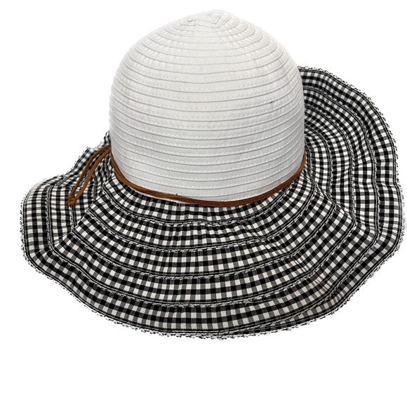 San Diego Hat Co Wide Brim Ribbon Sun Hat White Blue Gingham Check Cottagecore - Picture 5 of 9